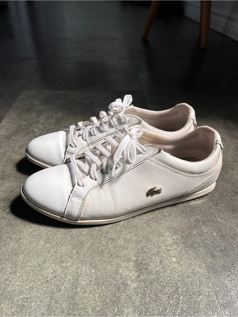 Lacoste White Low-Top Sneakers with Gold Logo